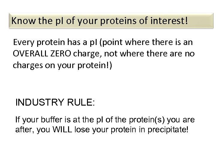 Know the p. I of your proteins of interest! Every protein has a p.