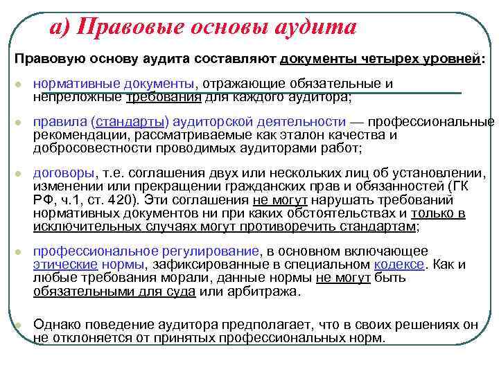 Законодательство аудиторской деятельности