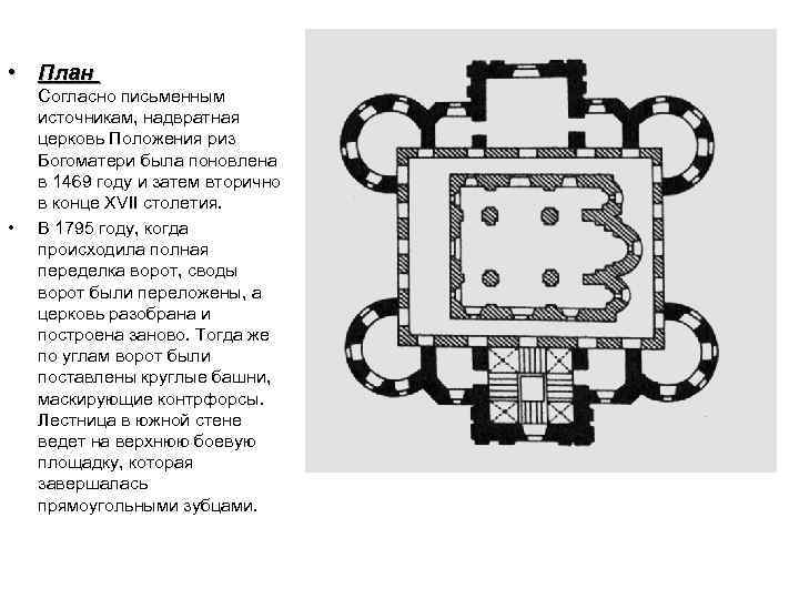  • План • Согласно письменным источникам, надвратная церковь Положения риз Богоматери была поновлена