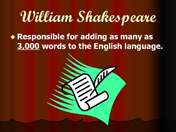 William Shakespeare l Responsible for adding as many as 3, 000 words to the