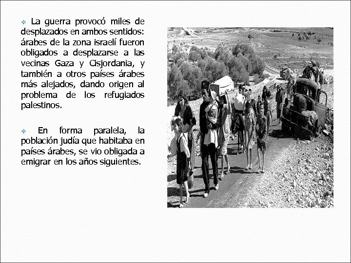 La guerra provocó miles de desplazados en ambos sentidos: árabes de la zona israelí