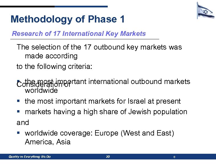 Methodology of Phase 1 Research of 17 International Key Markets The selection of the