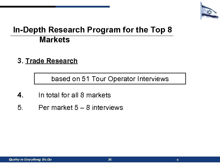 In-Depth Research Program for the Top 8 Markets 3. Trade Research based on 51