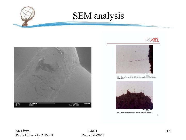 SEM analysis M. Livan Pavia University & INFN CSN 1 Roma 1 -4 -2003