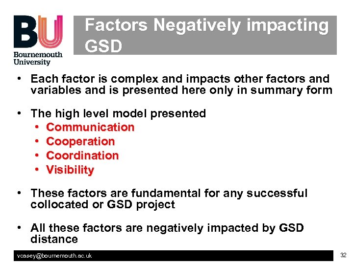 Factors Negatively impacting GSD • Each factor is complex and impacts other factors and