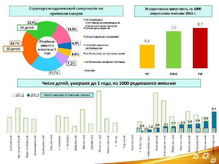 Младенческая смертность, на 1000 родившихся живыми 2013 г. 19 детей 20 детей 83 ребенка