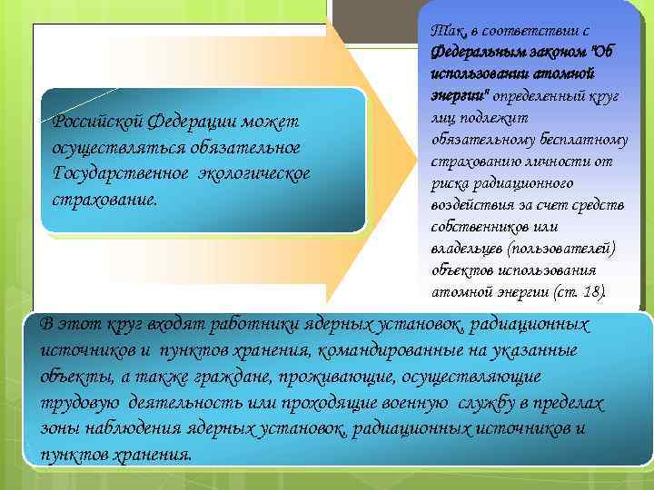Российской Федерации может осуществляться обязательное Государственное экологическое страхование. Так, в соответствии с Федеральным законом