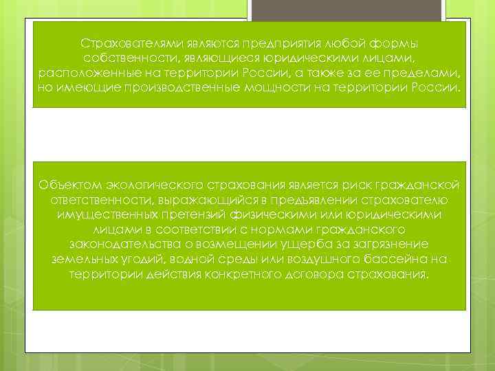 Страхователями являются предприятия любой формы собственности, являющиеся юридическими лицами, расположенные на территории России, а