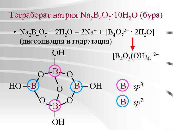 Тетраборат натрия Na 2 B 4 O 7· 10 H 2 O (бура) •