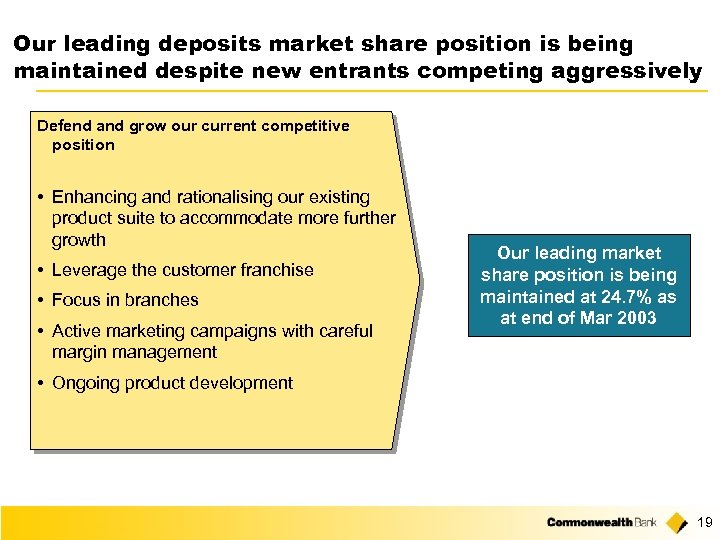 Our leading deposits market share position is being maintained despite new entrants competing aggressively