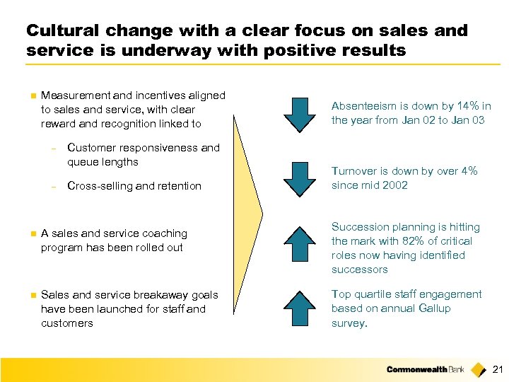 Cultural change with a clear focus on sales and service is underway with positive