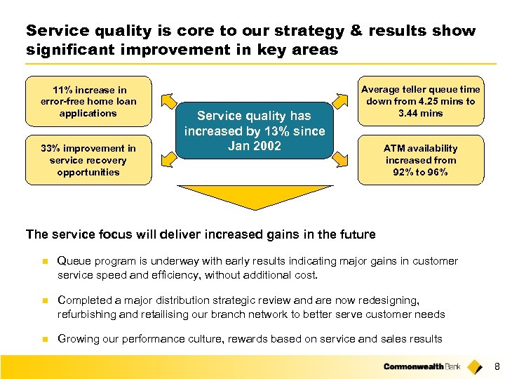 Service quality is core to our strategy & results show significant improvement in key