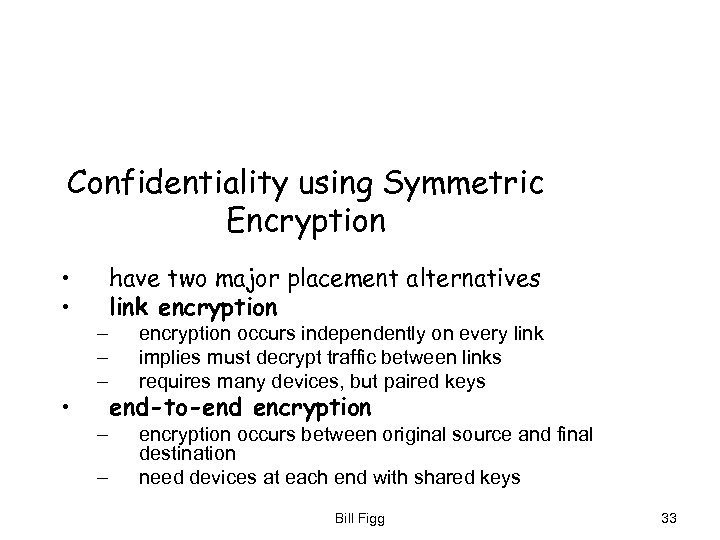Confidentiality using Symmetric Encryption • • • – – – have two major placement