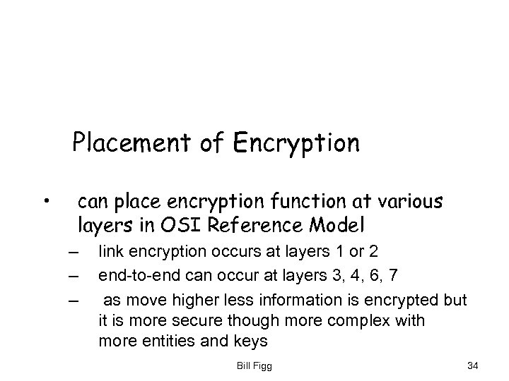 Placement of Encryption • can place encryption function at various layers in OSI Reference