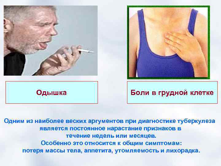Одышка Боли в грудной клетке Одним из наиболее веских аргументов при диагностике туберкулеза является