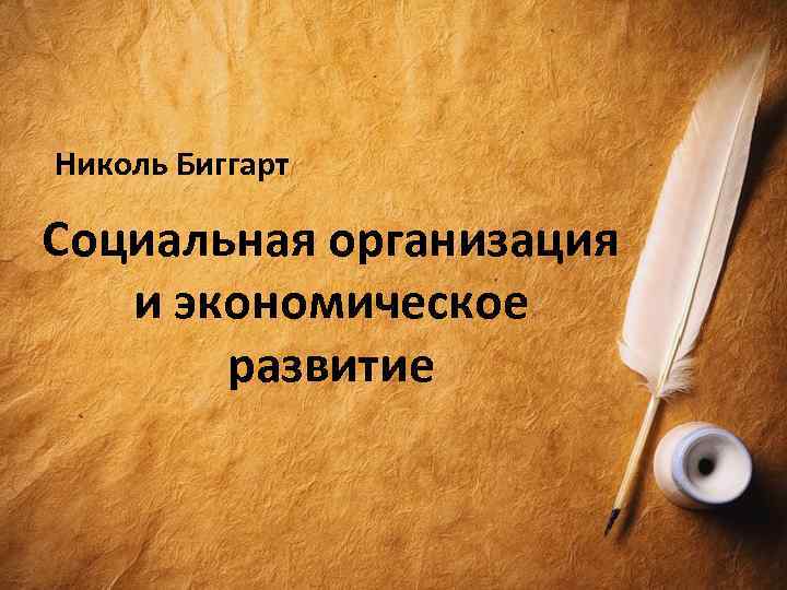 Николь Биггарт Социальная организация и экономическое развитие 