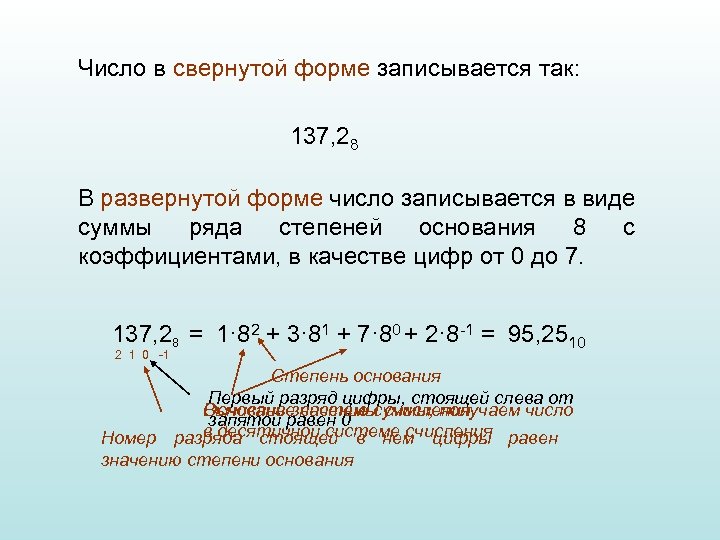 Развернутая форма записи числа конспект