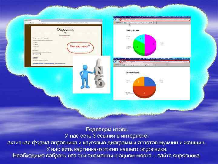Подведем итоги. У нас есть 3 ссылки в интернете: активная форма опросника и круговые