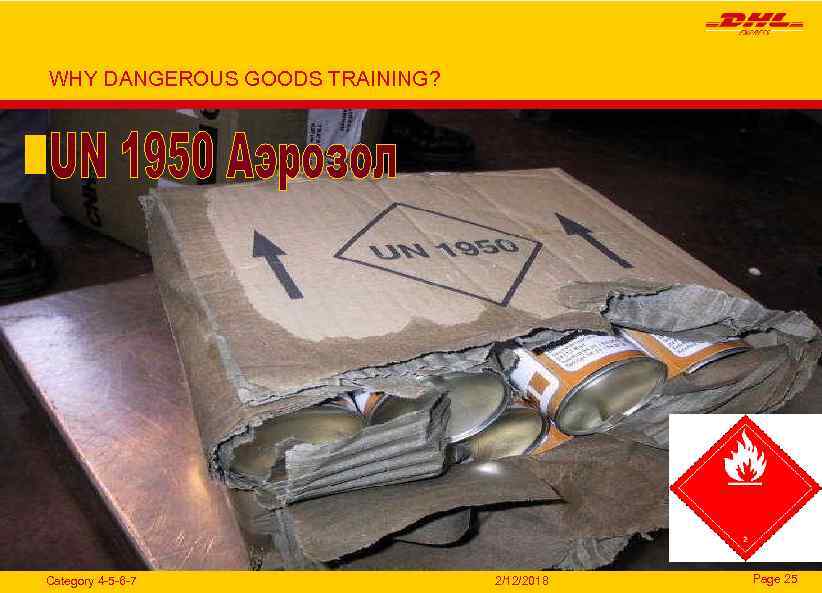 WHY DANGEROUS GOODS TRAINING? Category 4 -5 -6 -7 2/12/2018 Page 25 