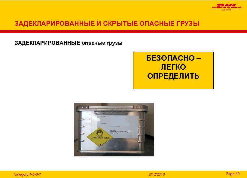 ЗАДЕКЛАРИРОВАННЫЕ И СКРЫТЫЕ ОПАСНЫЕ ГРУЗЫ ЗАДЕКЛАРИРОВАННЫЕ опасные грузы БЕЗОПАСНО – ЛЕГКО ОПРЕДЕЛИТЬ Category 4