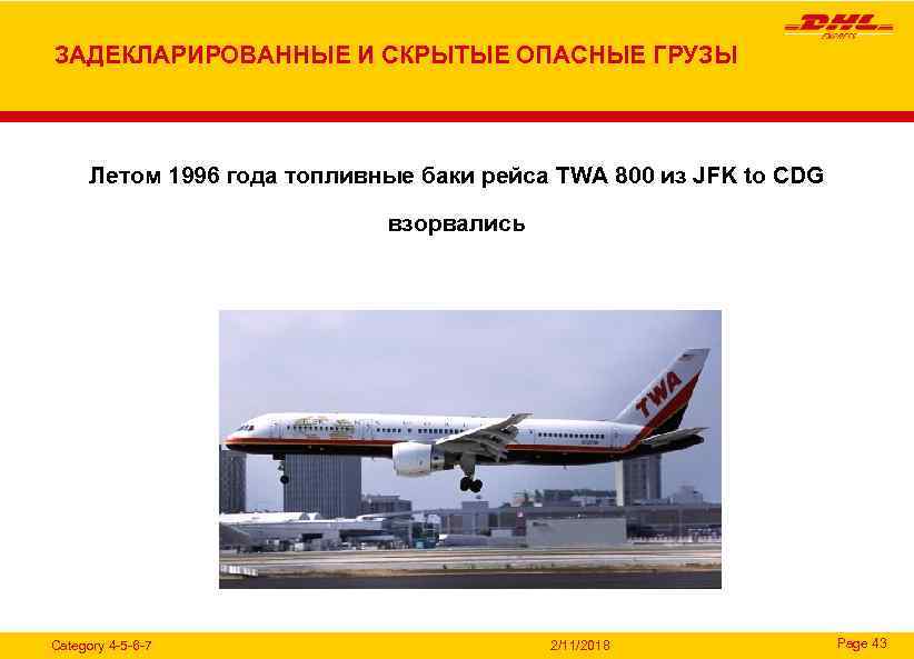 ЗАДЕКЛАРИРОВАННЫЕ И СКРЫТЫЕ ОПАСНЫЕ ГРУЗЫ Летом 1996 года топливные баки рейса TWA 800 из