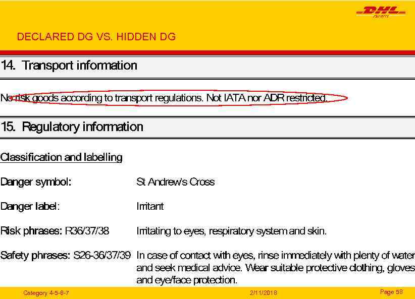 DECLARED DG VS. HIDDEN DG Category 4 -5 -6 -7 2/11/2018 Page 58 