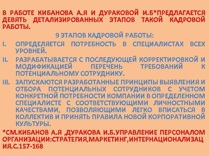 В РАБОТЕ КИБАНОВА А. Я И ДУРАКОВОЙ И. Б*ПРЕДЛАГАЕТСЯ ДЕВЯТЬ ДЕТАЛИЗИРОВАННЫХ ЭТАПОВ ТАКОЙ КАДРОВОЙ