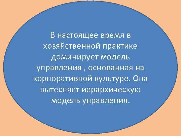 В настоящее время в хозяйственной практике доминирует модель управления , основанная на корпоративной культуре.