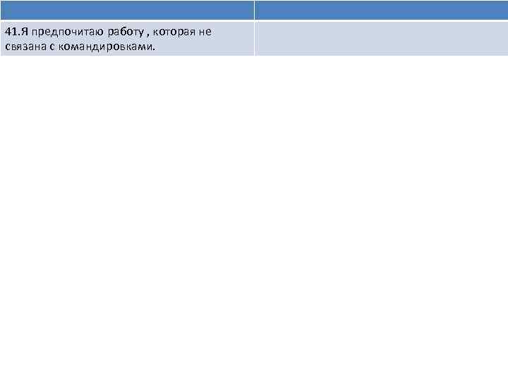 41. Я предпочитаю работу , которая не связана с командировками. 