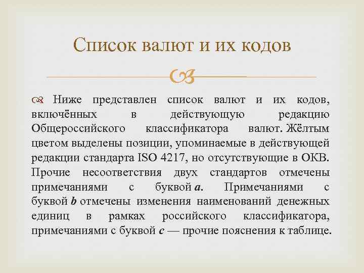 Список валют и их кодов Ниже представлен список валют и их кодов, включённых в