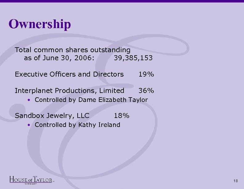 Ownership Total common shares outstanding as of June 30, 2006: 39, 385, 153 Executive