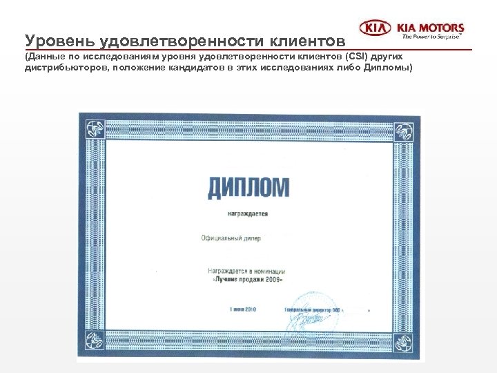 Уровень удовлетворенности клиентов (Данные по исследованиям уровня удовлетворенности клиентов (CSI) других дистрибьюторов, положение кандидатов