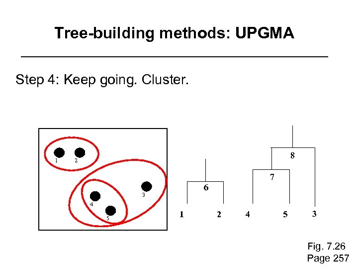 Tree-building methods: UPGMA Step 4: Keep going. Cluster. 1 8 2 7 6 3