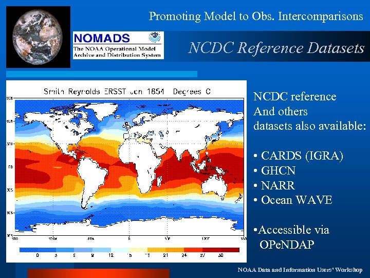 Promoting Model to Obs. Intercomparisons NCDC Reference Datasets NCDC reference And others datasets also