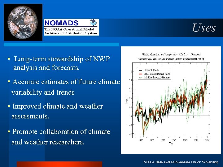 Uses • Long-term stewardship of NWP analysis and forecasts. • Accurate estimates of future