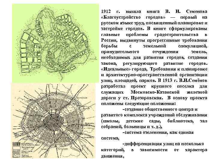 1912 г. вышла книга В. Н. Семенова «Благоустройство городов» — первый на русском языке