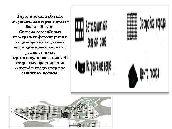 Город в зонах действия иссушающих ветров в дельте большой реки. Система озеленённых пространств формируется