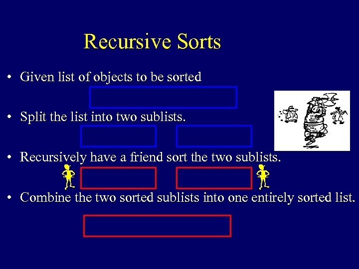 Recursive Sorts • Given list of objects to be sorted • Split the list