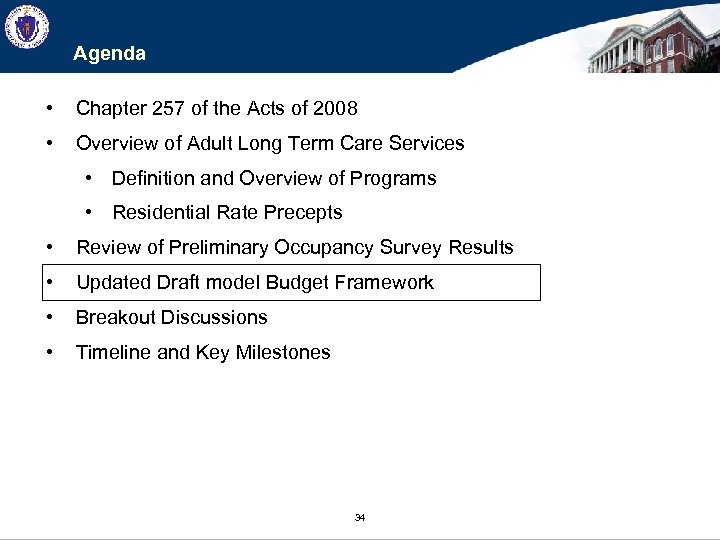 Agenda • Chapter 257 of the Acts of 2008 • Overview of Adult Long