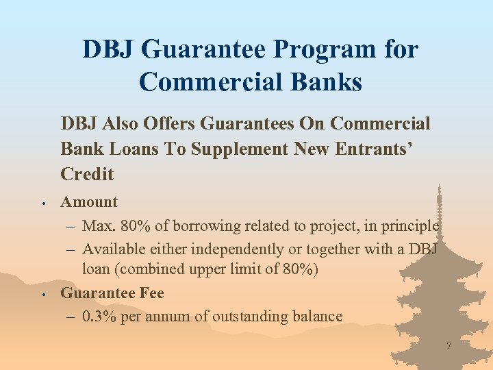 DBJ Guarantee Program for Commercial Banks DBJ Also Offers Guarantees On Commercial Bank Loans