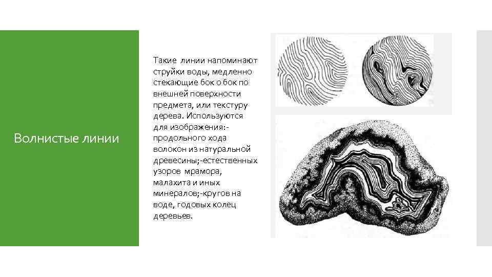 Волнистые линии Такие линии напоминают струйки воды, медленно стекающие бок о бок по внешней