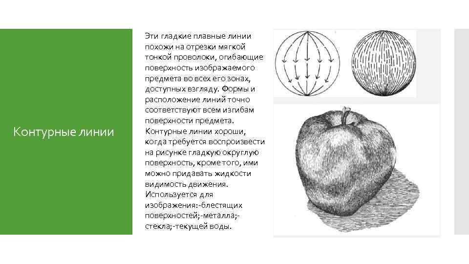 Контурные линии Эти гладкие плавные линии похожи на отрезки мягкой тонкой проволоки, огибающие поверхность