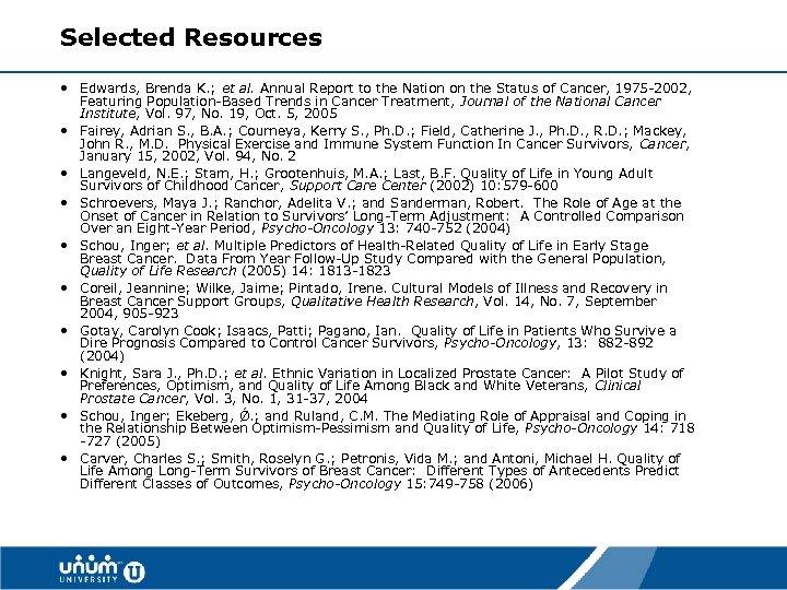 Selected Resources • Edwards, Brenda K. ; et al. Annual Report to the Nation