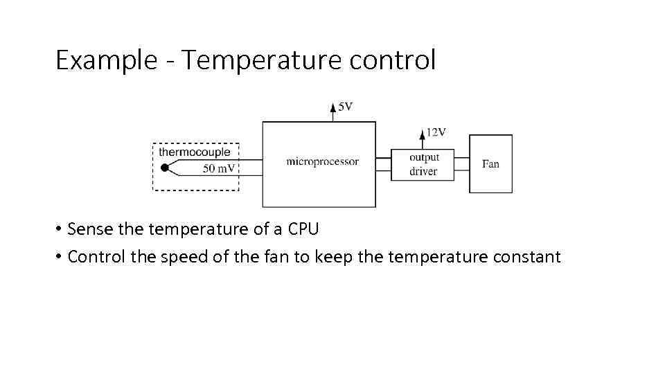 Example - Temperature control • Sense the temperature of a CPU • Control the