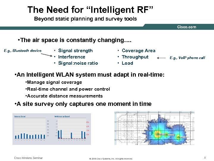 The Need for “Intelligent RF” Beyond static planning and survey tools • The air