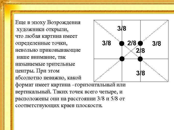 Еще в эпоху Возрождения художники открыли, что любая картина имеет определенные точки, невольно приковывающие