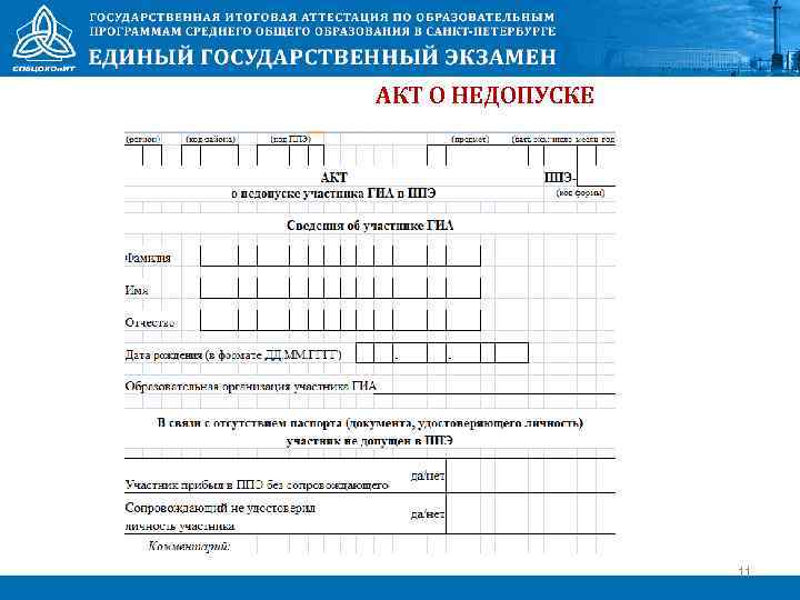 АКТ О НЕДОПУСКЕ 11 