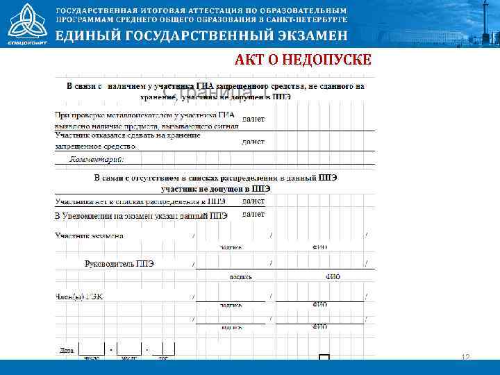 АКТ О НЕДОПУСКЕ 12 