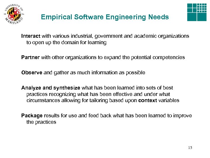 Empirical Software Engineering Needs Interact with various industrial, government and academic organizations to open
