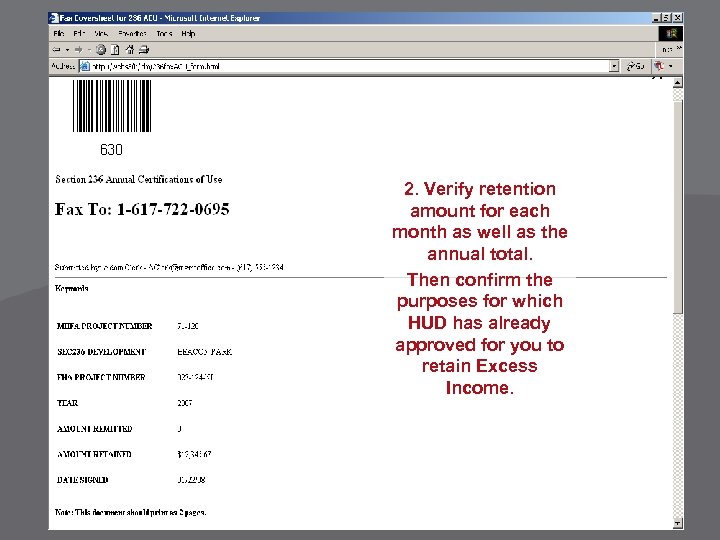 2. Verify retention amount for each month as well as the annual total. Then